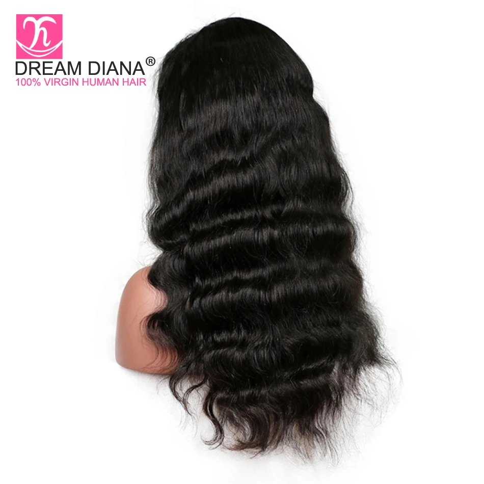DreamDiana малазийский объемный волнистый парик фронта шнурка 150% плотность натуральный черный цвет Remy бесклеевой парик 13x4 человеческие волосы