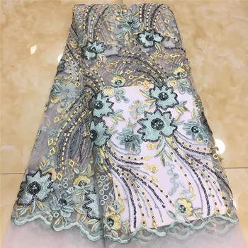 

2020 green High Quality Nigerian Tulle sequins Lace Fabrics Latest Beaded Mesh African Lace Fabric Bride French Net Lace Fabric