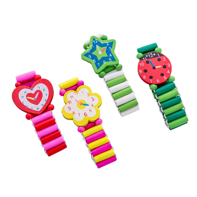 Детские Мультяшные деревянные часы для мальчиков и девочек, студенческие канцелярские подарки, ремесленные часы-браслет, игрушки, случайный цвет