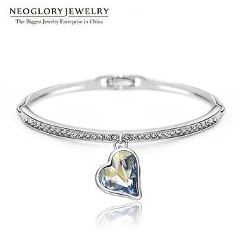 

Neoglory Austria Crystal & Rhinestone Charm Bangle Love Heart Glaring Style Cuff Open Wristband Bracelet Bijoux Costume Classic