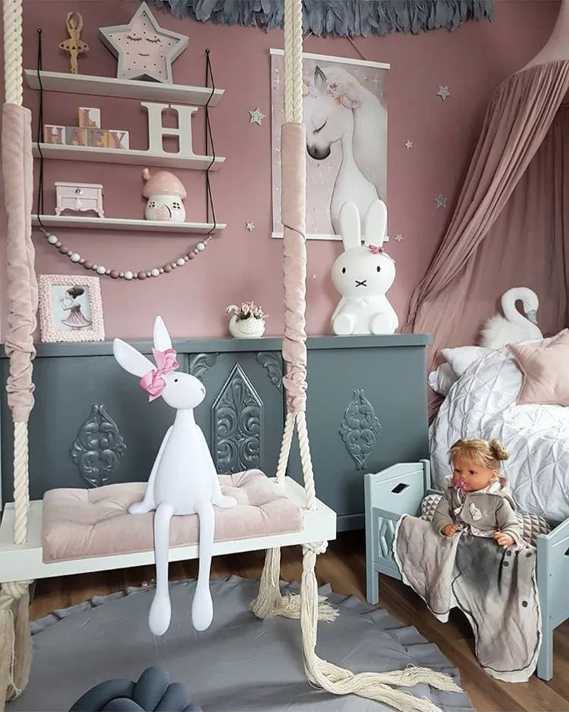 Comfortable Kids' Swing Hanging Chair Children's Room Decoration Baby Entertainment Swing Solid Wood Board Indoor LB369