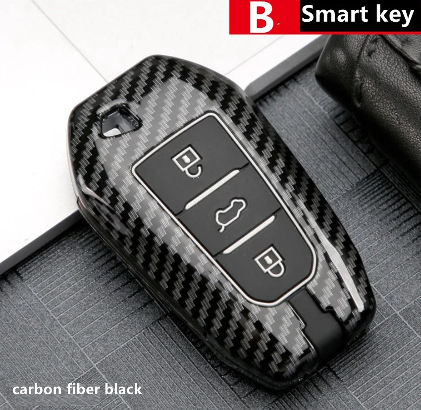 B carbonfiber black Высокое качество автомобильный Футляр для ключей сумка для peugeot 2008 3008 301 508 408 301 для Citroen Elysee C4L C3-XR DS6 автомобиля-моделирование - Название цвета: B carbonfiber black