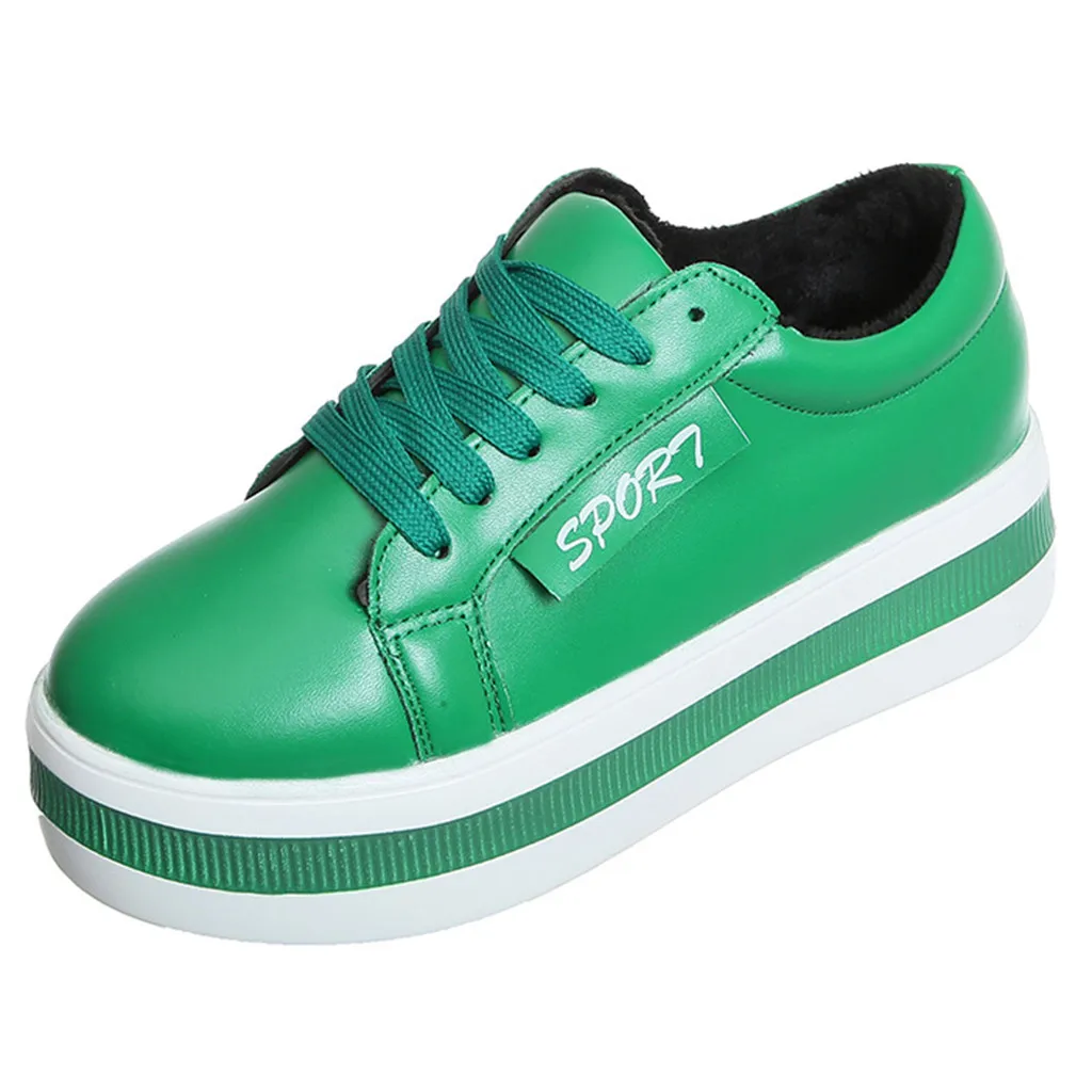 Женская обувь; модная однотонная Спортивная повседневная обувь на шнуровке, увеличивающая рост, на толстой подошве; Feminino Zapatos De Mujer; зеленые женские кроссовки - Цвет: Зеленый