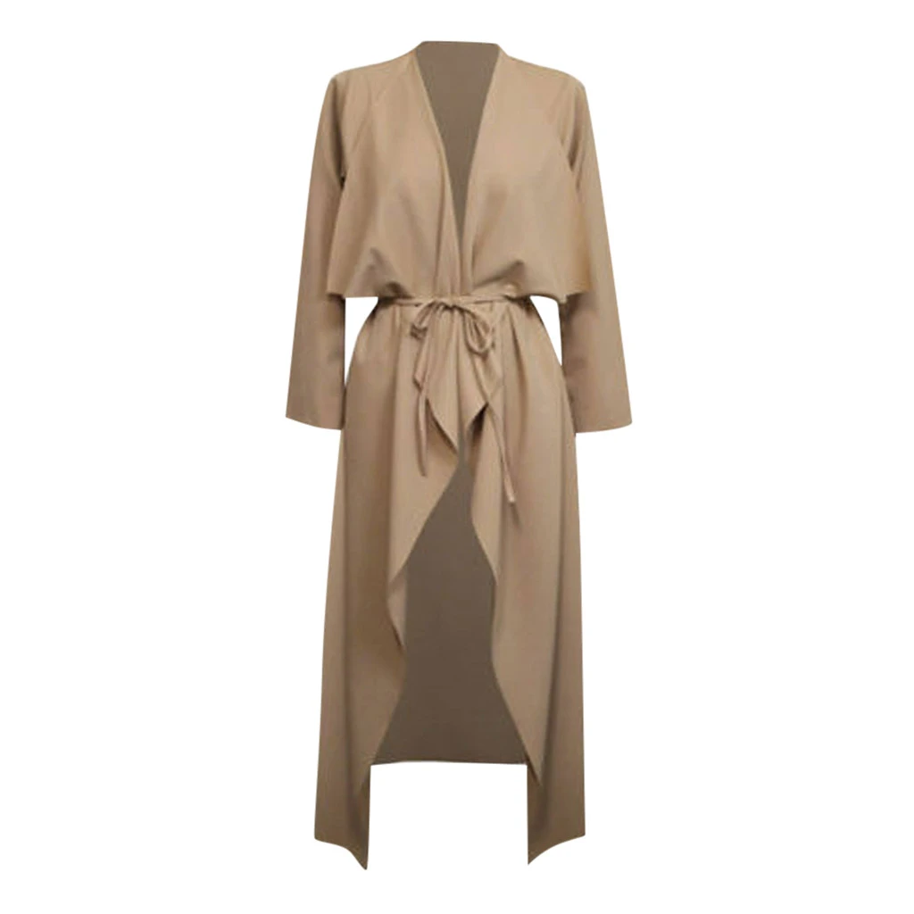 JAYCOSIA Self Tie Trench Coat Long Sleeve Wrap Long Outer With Belt Women Casual Fall Winter Workwear Coat Autumn 1030