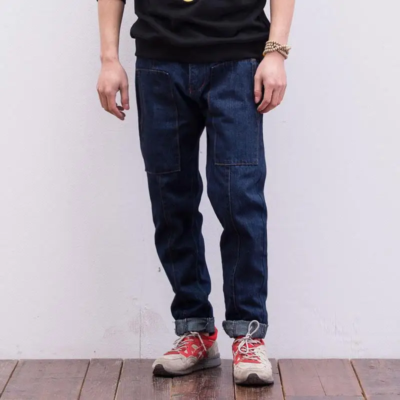 

Non-Bladder Origional Japanese-style Retro Washing Multi-pockets Bib Overall Street Ankle Banded Pants Korean-style Harem Jeans