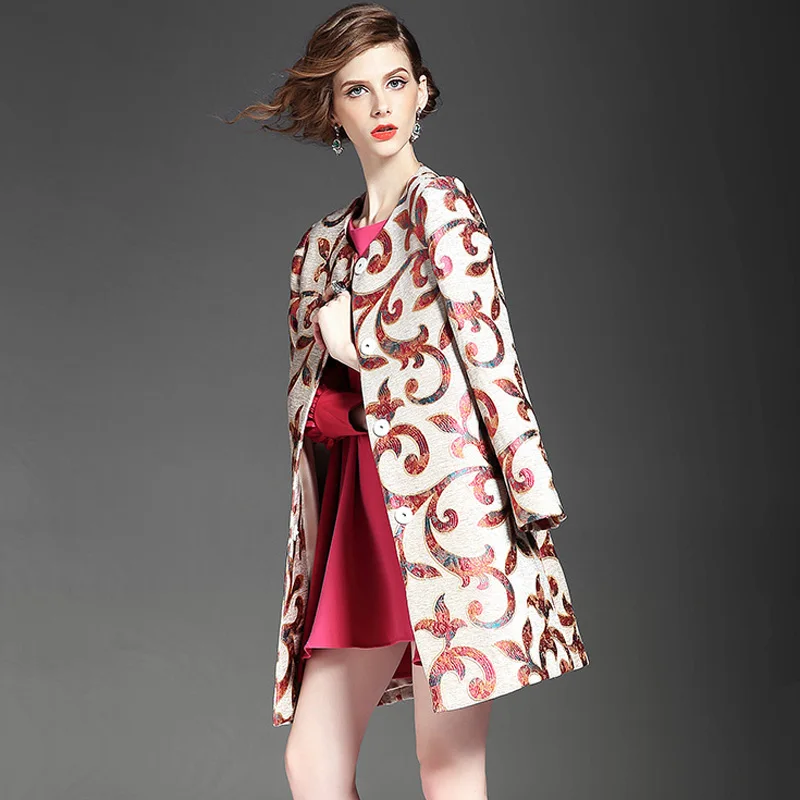 Plus size Autumn winter national trend women's outerwear embroidery long design stand collar women trench woolen overcoat