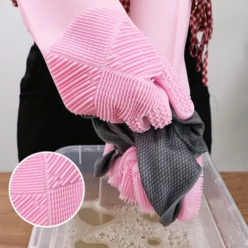 

4 Color A/B Type Silicone Dishwashing Kitchen Cleaning Tool Scrub Gloves Magic Rubber Dish Washing Glove Household Scrubber