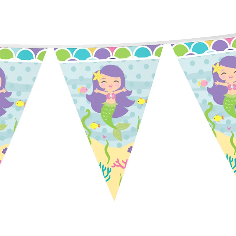 12 шт./партия, милый геймпад, печатный бумажный флаг, игра на Растяжка с флажками для игрового игрока, украшения на день рождения - Цвет: Little Mermaid