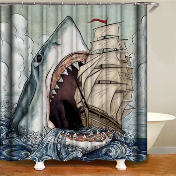 

Printed waterproof shower curtain polyester fabric shower curtain whale washable household shower curtain