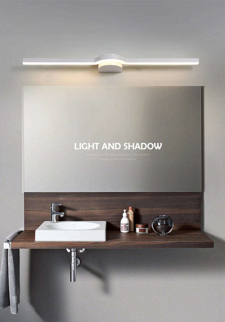 Черный/белый готовой 400/600/800 мм современные светодиодные зеркало с подсветкой для ванной зеркало ванной комнаты дома деко 90-260V макияж зеркало настенный светильник