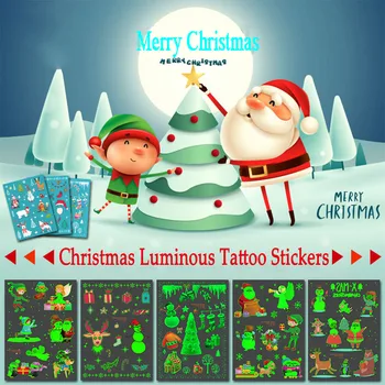 

Christmas Glowing Tattoo Stickers Luminous Temporary Tattoo Snowman Fake Tattoo Santa Flash New Year Gift For Kids