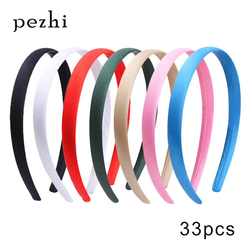 33pcs 1.5 2cm DIY All-inclusive cloth Simple Satin Headband Girl Hair Hoop Headwear Hairband Women Plastic ABS Hair Accessories