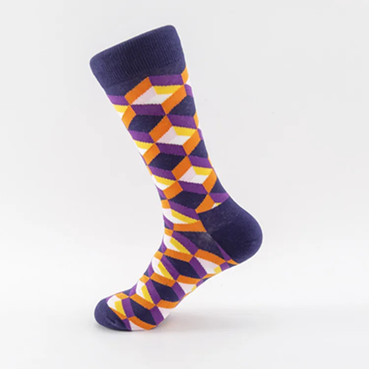 Шахматные хлопковые носки в стиле хип-хоп Happy Cool зимние носки в клетку в полоску с геометрическим рисунком смешные мужские носки женские носки - Цвет: Purple  Plaid