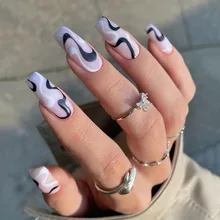 

24Pcs Long Ripple French False Nails Detachable Coffin Ballerina Colorful Fake Nails Full Cover Nail Tips Press On Nails