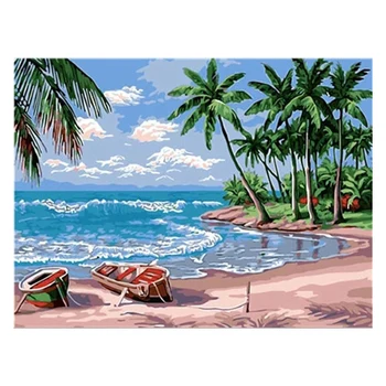 

DIY Paint By Numbers Canvas Oil Painting Kit for Kids & Adults 40 x 50cm Drawing Paintwork Beach-with Frame