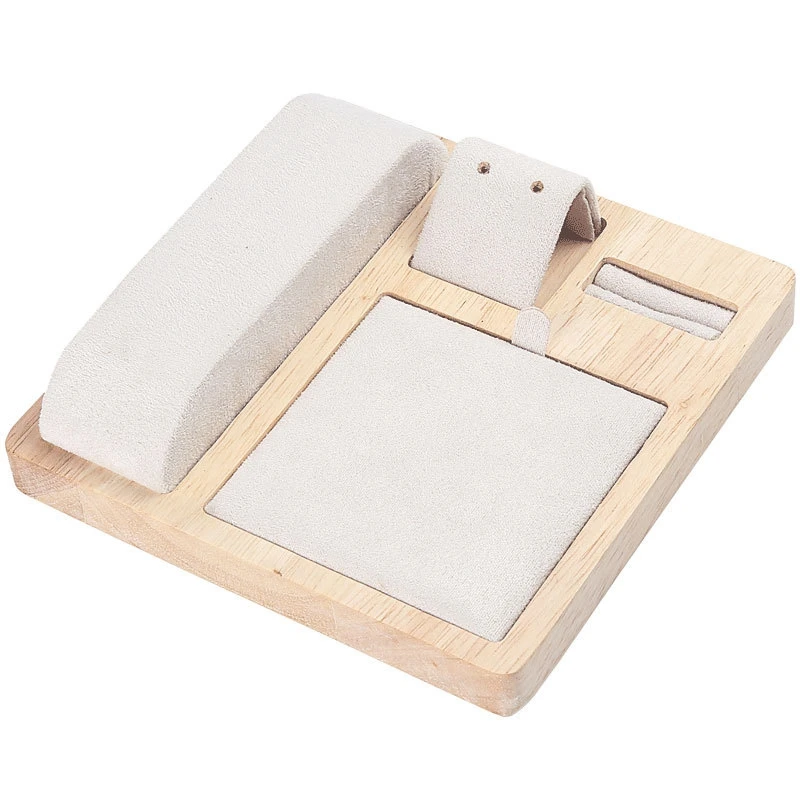 

Solid Wood Jewelry Display Stand Props Display Decoration for Ring Earrings, Necklaces, Bracelets, Display Stand Flannel