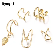 Kymyad панковая заклёпка Комплект сережек для женщин Bijoux геометрические Клипсы-каффы серьги, ювелирные изделия креативные полые основы серьги