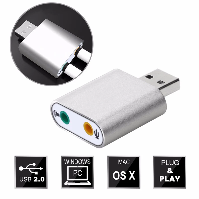 USB внешний стерео звуковой адаптер для Windows и Mac. Подключи и играй драйверы не нужны(AU-MMSA