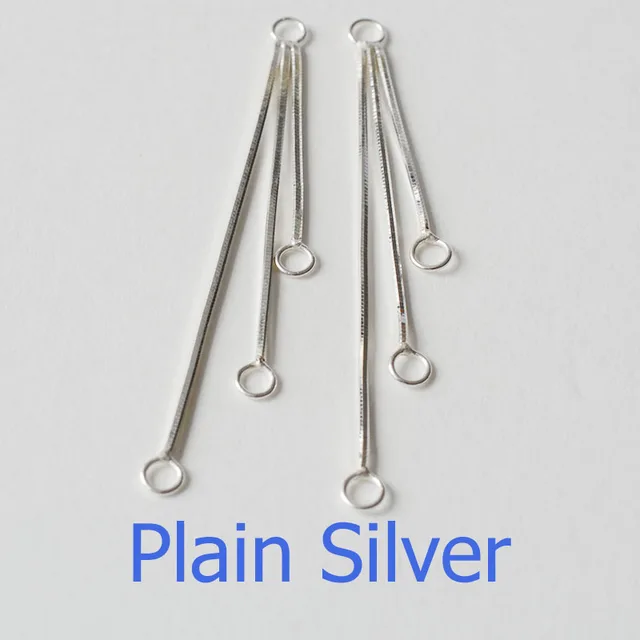 925 Sterling Silver Plain Rectangle Tassel Chain Drop Dangle Earring Stud Post