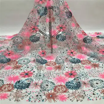

2020 Latest French Sequins Lace Fabric High Quality African Evening Dress Fabric Nigeria Sequined Mesh Net Lace Fabric KCD9115