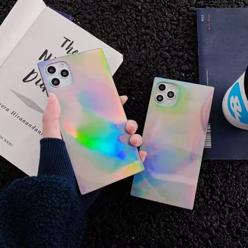 

ins Style laser aurora soft phone case, suitable for iPhone 11 11Pro Max XR XS X XS Max 7 8 Plus soft case square back cover