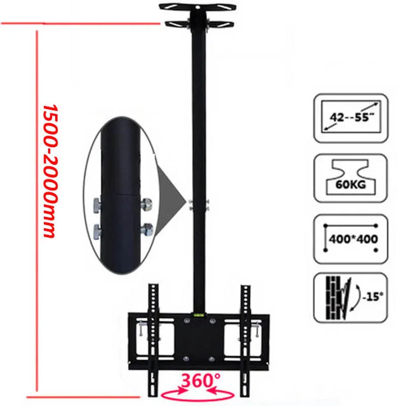 DLC-904SHL 2 м сталь 400X400 4" 55" 15 наклон вверх вниз поворот ТВ настенное крепление ЖК потолочный кронштейн настенный потолочный светодиодный Стенд Плазменный держатель