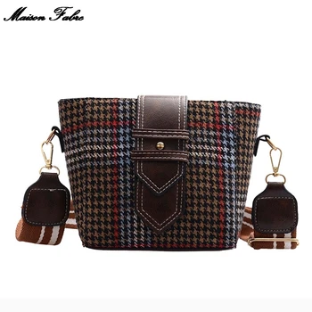 

Maison Fabre Women 2020 New Wool Shoulder Bag Plaid Messenger Bag Fashion Bucket Bag Large Capacity Handbag
