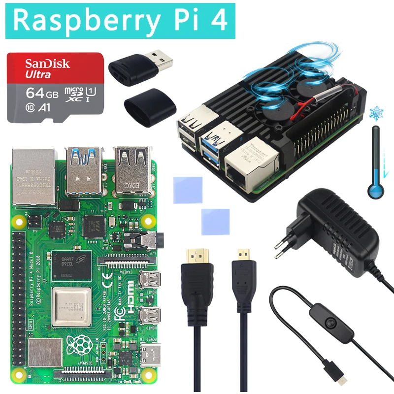 Оригинальный официальный Raspberry Pi 4 Модель B комплект двойной вентилятор