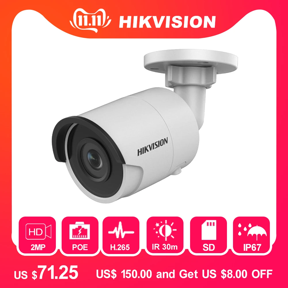 

Hikvision H.265 CCTV Camera System Onvif DS-2CD2023G0-I 2MP CMOS Bullet Security IP Camera PoE with P2P Cloud 30m IR IP67