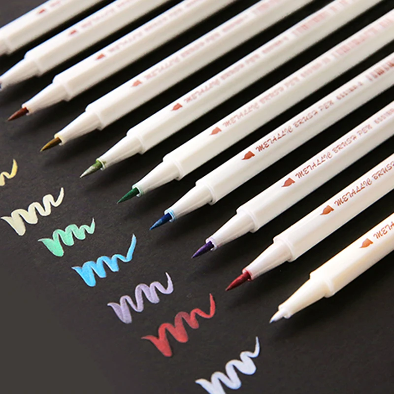 10 Colors/Set Fine Point Brush Metallic Marker Pens Double Tip Markers for Black  Paper, Calligraphy