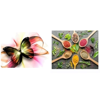 

2 set 5D Diy Diamond Painting Home Decor - Colorful butterfly Round Diamond & Seasoning Spoon Square Diamond