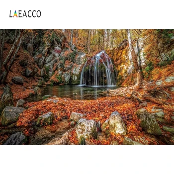 

Laeacco Autumn Portrait Photophone Forest Trees Stone River Maple Leaves Waterfall Photography Backgrounds Baby Photo Backdrops