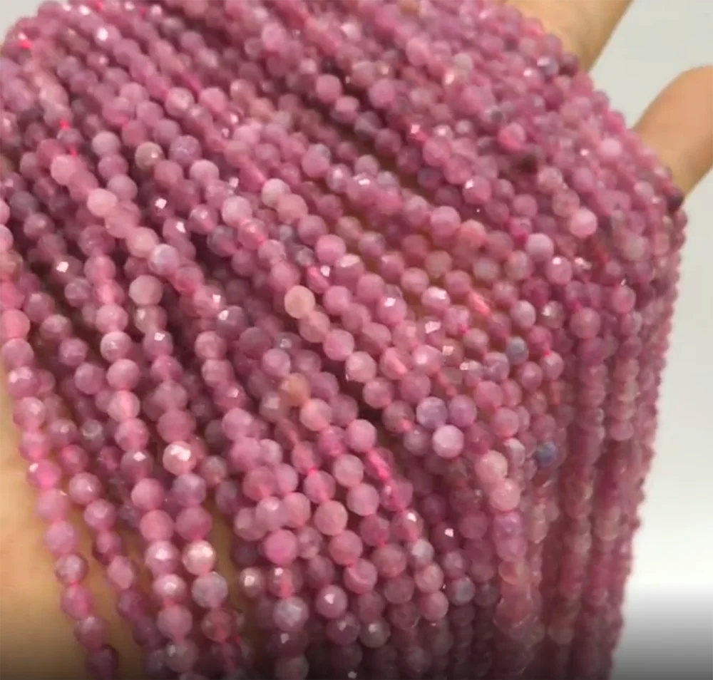 2 Strands Natural Genuine High Quality Pink Tourmaline Faceted Round Loose Beads 2-4mm DIY Jewelry Necklaces or Bracelets 15
