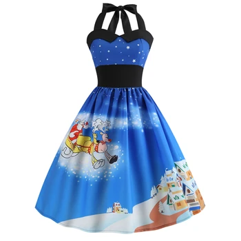 

Bebovizi New Women Clothes 2019 Christmas Party Dress Plus Size Vintage Vestidos Elegant Casual Winter Santa Claus Print Dresses