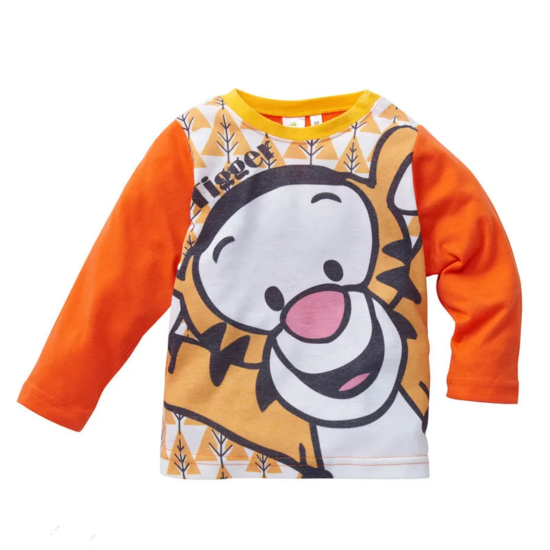 tigger Детские футболки Эльза для мальчиков, детские топы с длинными рукавами с Микки и Минни Маус, детский осенний однотонный хлопковый свитер с машинками, футболки для мальчиков и девочек - Цвет: tigger