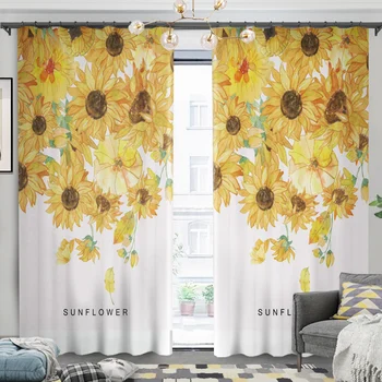 

3D Sunflower Curtains Yellow Curtains For Bay Window Custom Made Window Curtain for Living Room Bedroom Kitchen Window Curtains