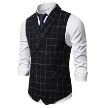 AliExpress Supply of Goods Autumn New Products Men Pattern Casual Shawl Collar Double Breasted Waistcoat 9729
