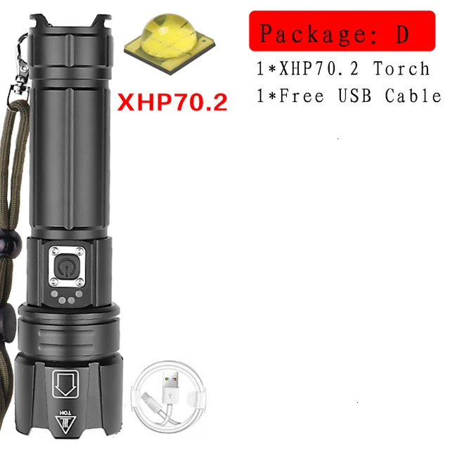 Brightest XHP90 Rechargeable LED Flashlight Powerful XHP70.2 Torch Super Waterproof Zoom Hunting Light Use 18650 or 26650 Battey - Испускаемый цвет: Package D-XHP70.2