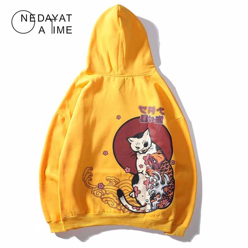 Японский тату Кот печати флисовые худи Толстовка для мужчин Harajuku уличная Толстовка пуловер Хлопок Зима-Осень Хип Хоп Толстовки