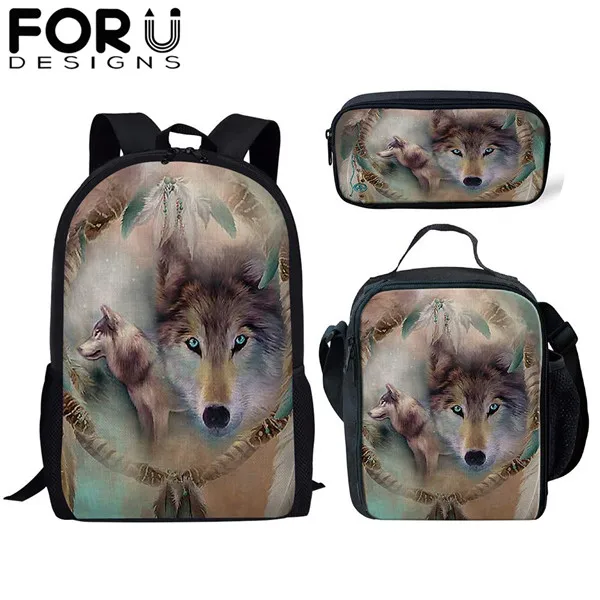 FORUDESIGNS/3 шт./компл. детские школьные сумки для мальчиков волк Тотем 3D принт ортопедический Рюкзак Детские книжные сумки Для мужчин, стильная сумка для путешествий - Цвет: CDFB0072CGK