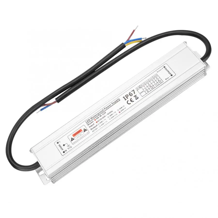 Водонепроницаемый источник питания 5A 60W AC100~ 264V к DC 12V трансформатор постоянного напряжения для светодиодной ленты