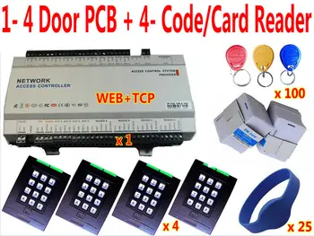 

1 pcs of 4 Door Network Web IP Access Controller Panel Board+4 pcs Keypad Code Reader/EM ID Card Readers+EM Card/Keytag/Wristand