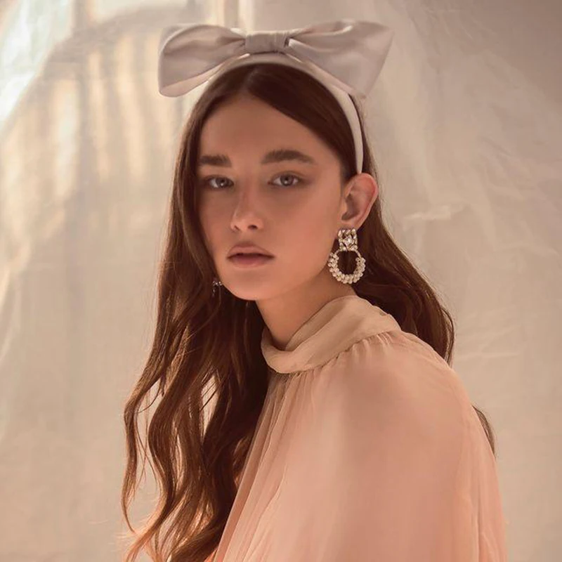 

Lystrfac New Fashion Retro Big Bow Headband for Women Girls Solid Color Wide Ribbon Hairband Female Hair Hoop Hair Accessories
