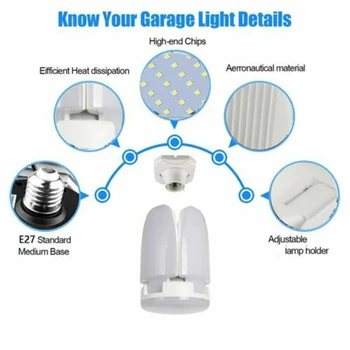 

Deformable E27 LED Light Bulb Lamp Folding For Garage Basement 60W AC85-265V Cold White Warm White