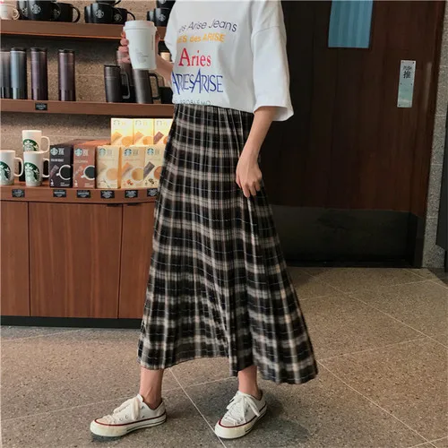 Faldas Mujer Moda Harajuku юбка японская, длинные юбки для женщин Макси Faldas Mujer Moda, консервативный стиль, трапециевидная Женская юбка - Цвет: Черный