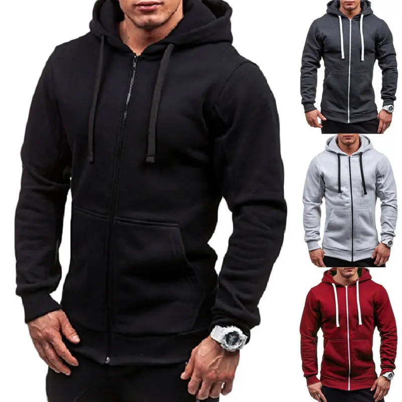 

Autumn Winter Fashion Men Slim Solid Color Zip Up Hoodie Winter Hooded Sweatshirt Jacket Coat Top Outerwear