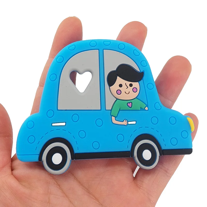 Chenkai 5PCS BPA Free Silicone Car Shaped Teethers Sensory Chewing Pacifier DIY Baby Necklace Pendant Teething Chewing Toys