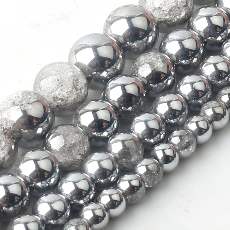 

Wholesale Silver Color Plating Crystal Cracked Round Loose Stone Beads 4/6/8/10/12MM For Making DIY Bracelets Jewelry