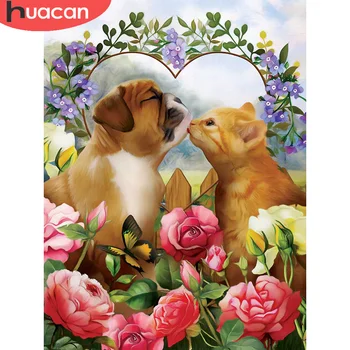 

HUACAN Full Drill Diamond Painting Dog Cat Diamond Art Embroidery Animal Mosaic Handmade Gift Home Decor