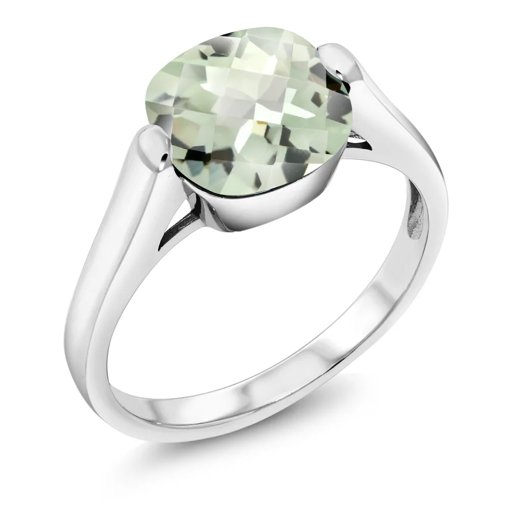 GemStoneKing 3,33 Ct подушка шахматная доска натуральный зеленый празиолит драгоценный камень кольца 925 пробы серебро хорошее ювелирное изделие для женщин